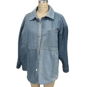 EB Denim Patchwork Denim Oversized Kate Shirt Jacket Womens M/L Made in USA